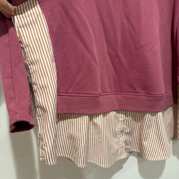 Maeve Anthropologie Layered Tunic Sweatshirt 3X Mixed Media Puff Sleeve Mauve Pi - Picture 10 of 12